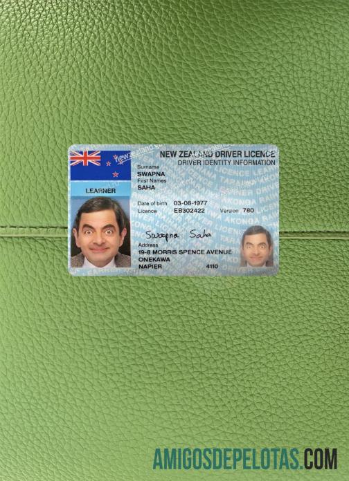 Carteira de motorista da Nova Zelândia 2022 presente fotolook frente amostra